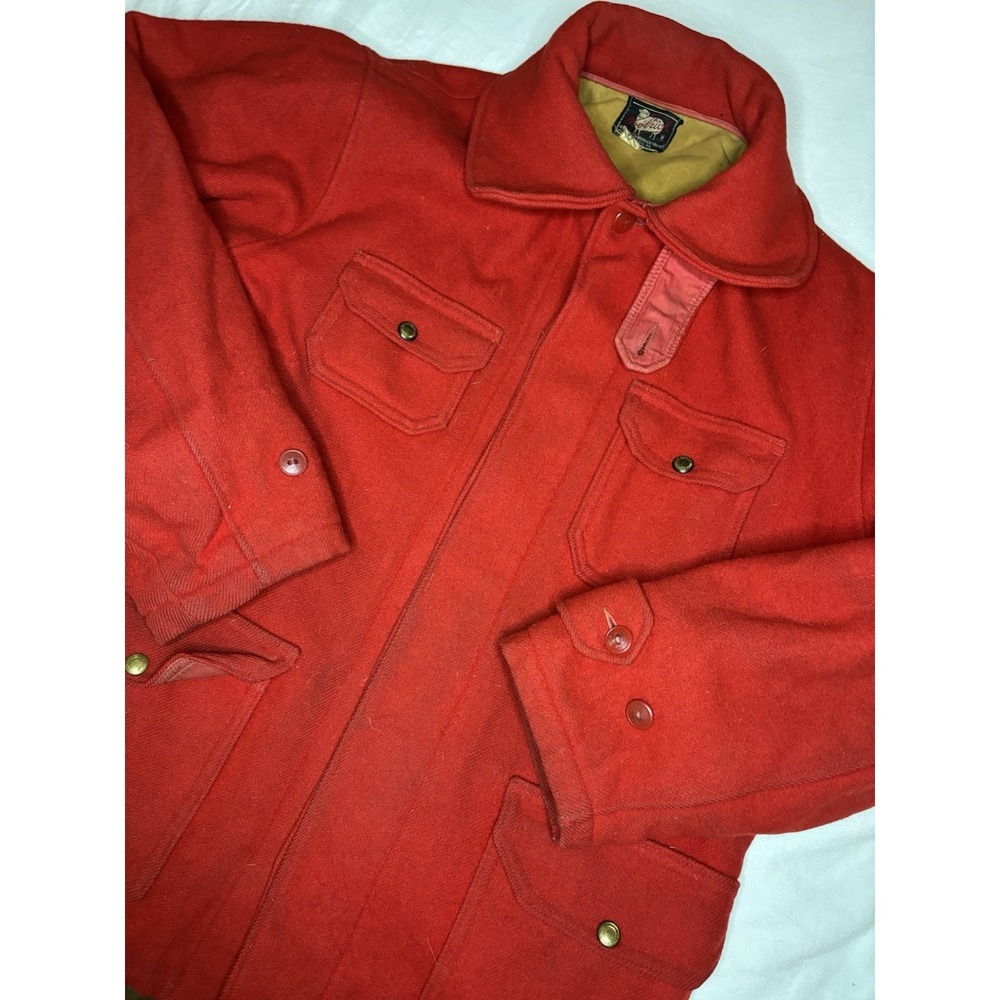 VINTAGE 1950s WOOLRICH HUNTING JACKET WOOL MACKINAW GAME POCKETS SIZE 42 RED